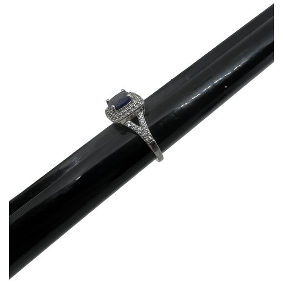 Sterling Silver 925 Blue Sapphire CZ Halo Ring Art Deco Style Size 6.75 - Picture 5 of 14